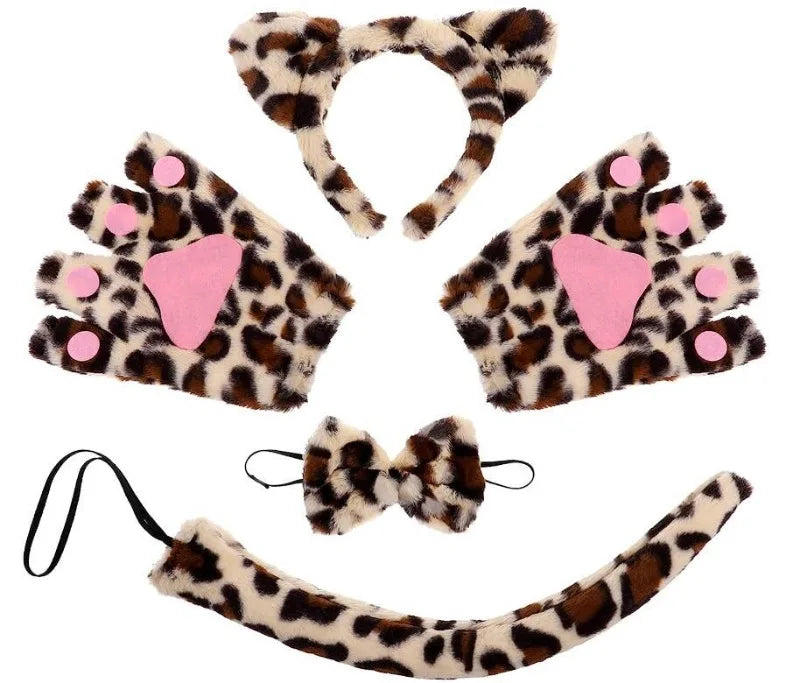 Animal Cat Tiger Cosplay Costume for Boys Girls Headband Clothes Shoes Tail Tutu Skirt Gloves Set for Kids School Performance