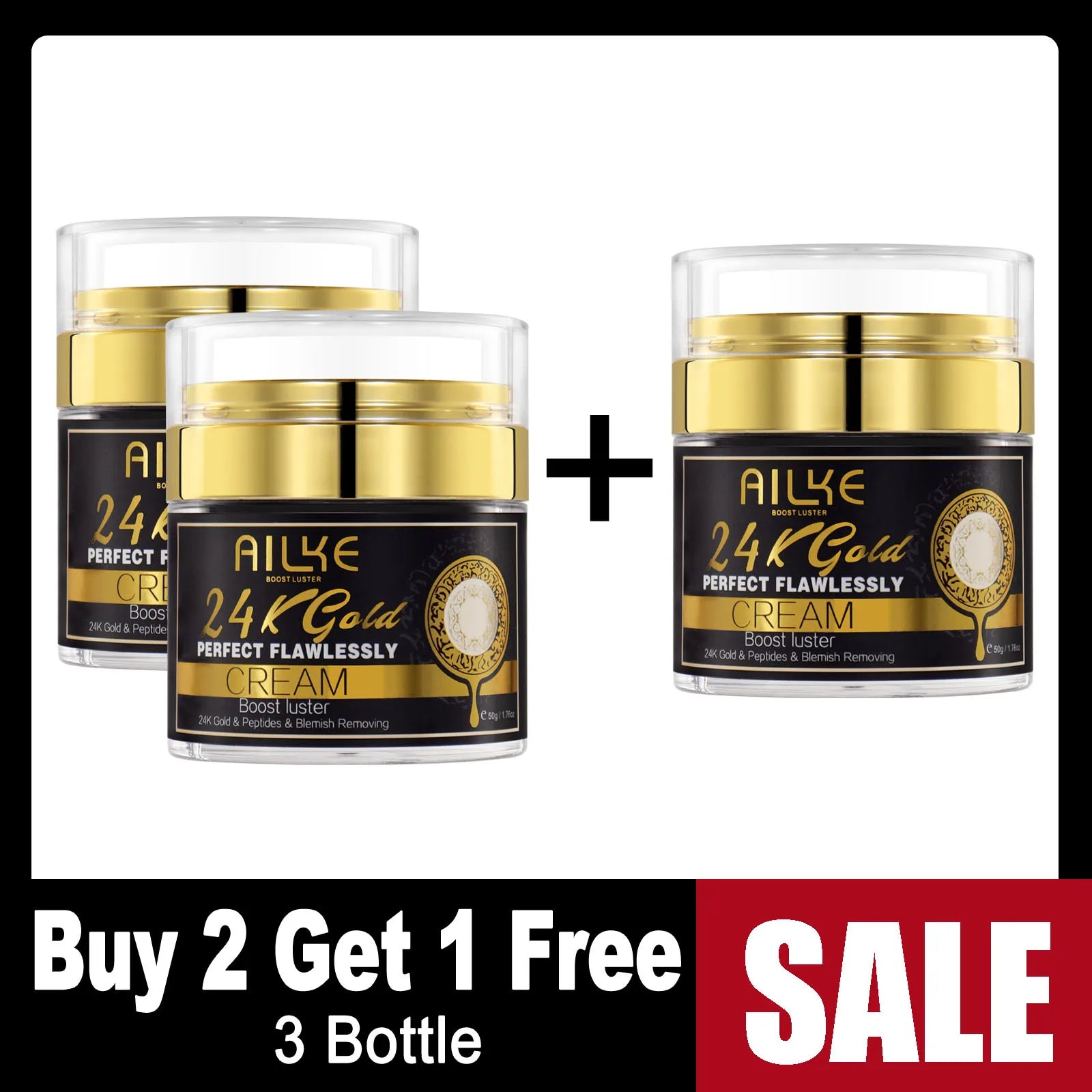 AILKE 24K Gold Flawlessly Skin Care Set, Whitening, Reduces Dark Spots, Pigmentation, Wrinkles, Moisturizes, For All Skin Types