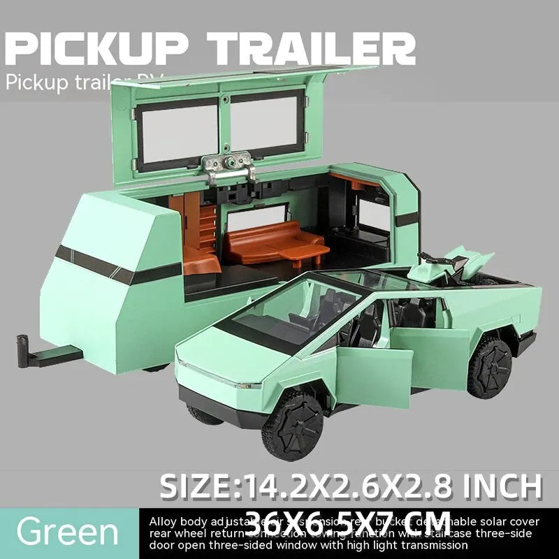 Camiones de juguete para niños, modelo Cybertruck, camioneta plateada, de metal fundido a presión, con sonido y luz, a partir de 3 años, escala 1:32.