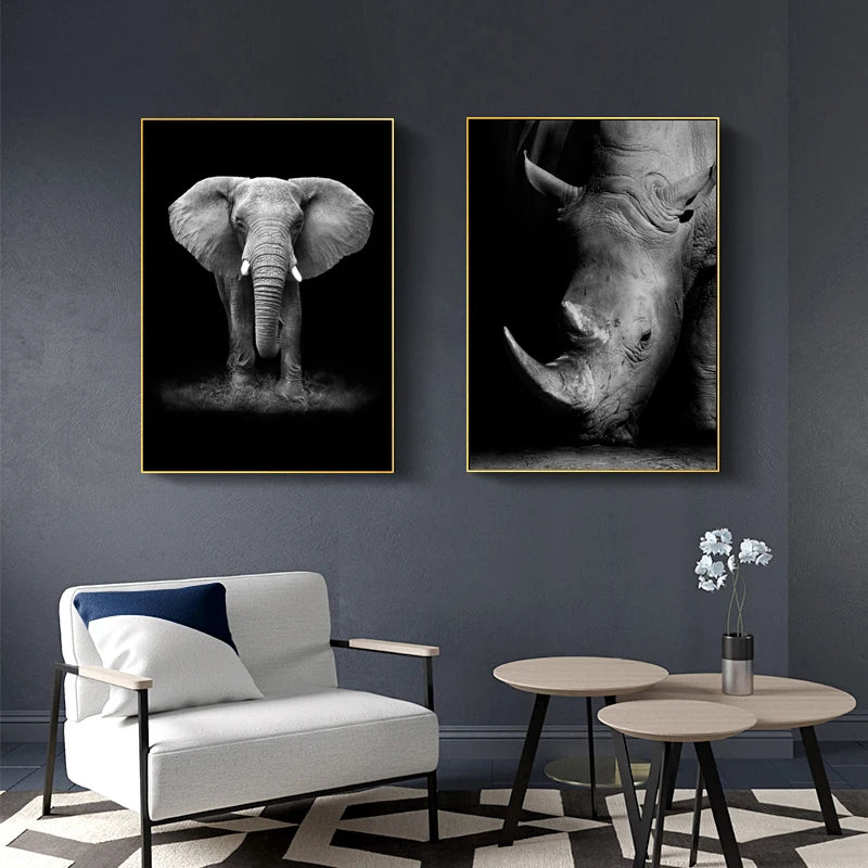 Canvas Painting Animal Wall Art Lion Elephant Hippo Zebra Poster And Modern Minimalist Photo Wall Living Room Bedroom Decoration