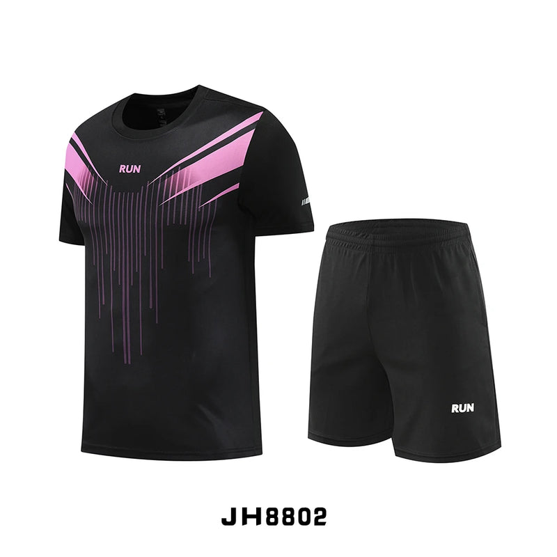 Fitness Clothes Ice Silk Quick Drying T-shirt Suit Men Short Sleeve Running Sportswear Shorts Tracksuit Gym Sports Training Sets