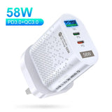 USLION-USB C Travel Fast Charging Charger, Tablet, Laptop, PD, Quick Charge 3.0, Wall Phone Adapter, iPhone 15, Xiaomi, 58W