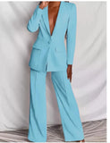 Blazer de color liso para mujer, traje elegante, pantalones rectos ajustados, conjunto de 2 piezas para oficina, otoño e invierno