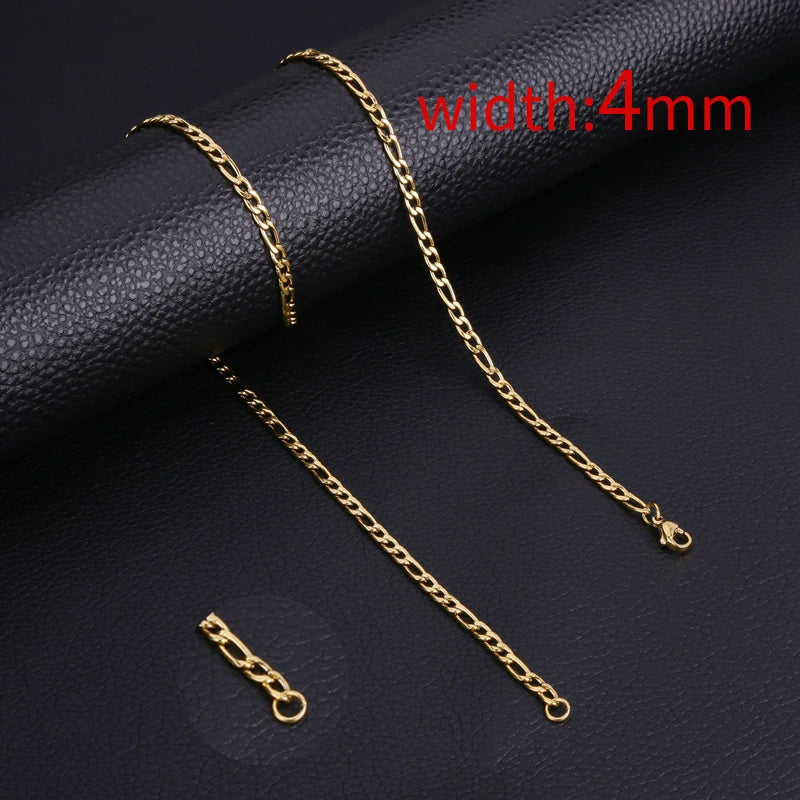 Collar HIYEE de cadena clásica de cuerda para hombre, ancho de 2/3/4/5 mm, cadena cubana tipo fígaro de acero inoxidable, joyería para hombre y mujer.