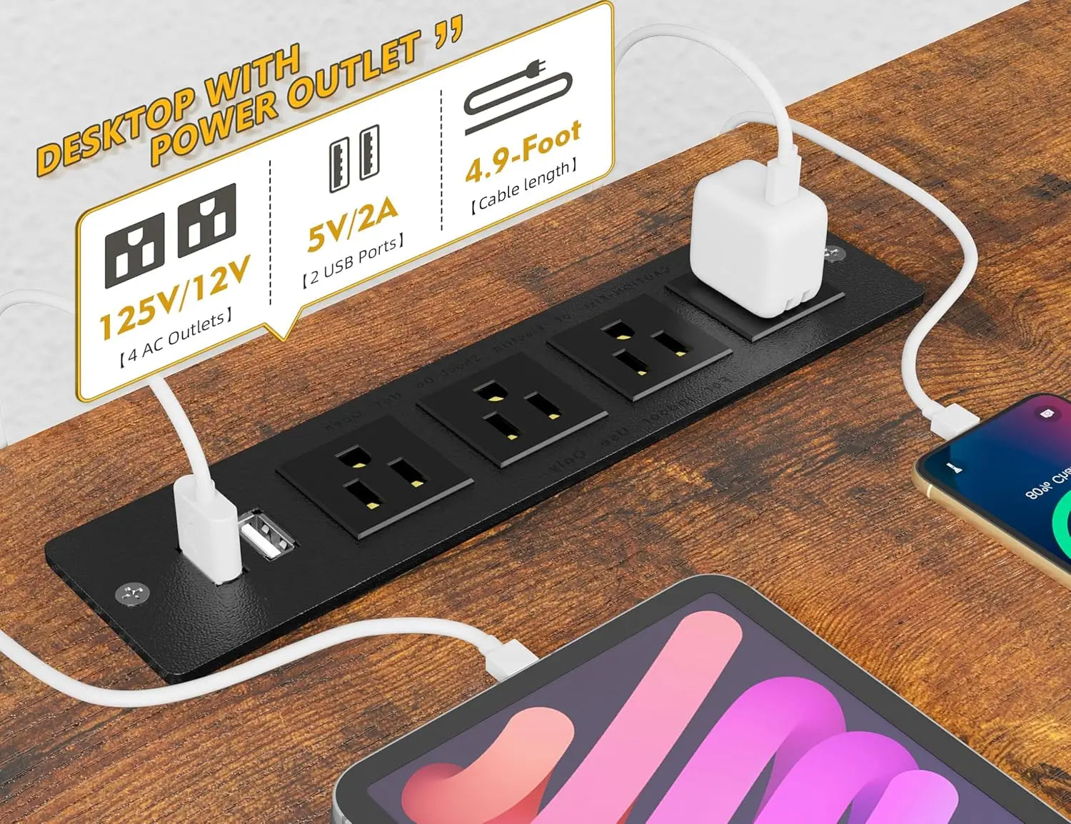 Escritorio para juegos en forma de L EnHomee con cajones, reversible, de 167 cm, para oficina en casa, con luz LED y tomas de corriente, color blanco.