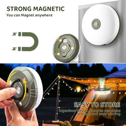Waterproof Camping String Lights, luz stowable portátil com modos de iluminação, USB, ao ar livre, caminhadas, 2 em 1