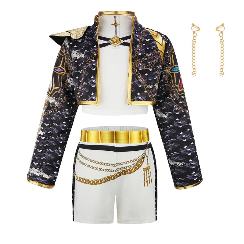 Girls' special occasion costumes Demon Hunter Rumi Girls Hip Hop Set Halloween Role Playing Dress Up Carnival Costume + Necklace