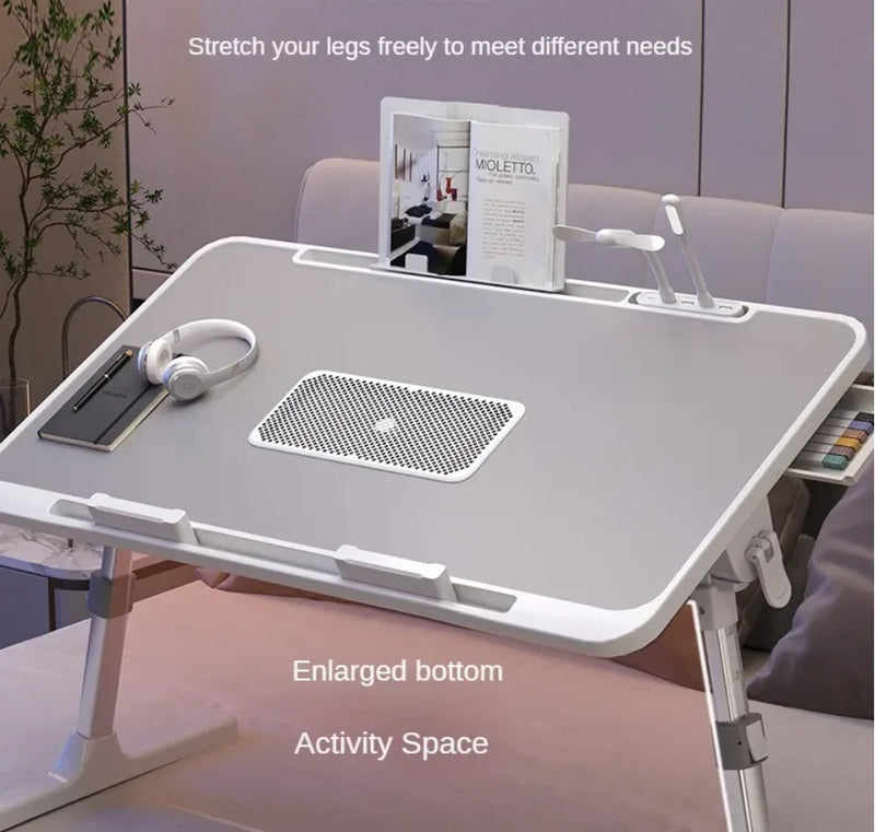 Lift Foldable Laptop Table for Bed Stand Lap Lazy Learning Desk Student Computer Desk for Working Read with Radiator Drawer