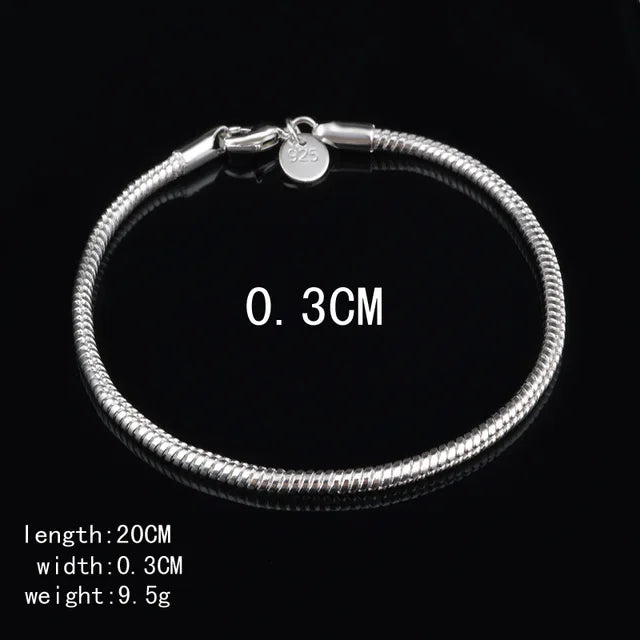 925 Sterling Silver Chain Bracelets for Men Women Braided Rope Male Fashion Jewelry High Quality New 4mm 