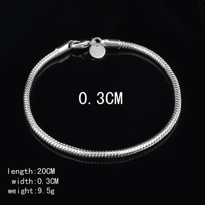 925 pulseiras de corrente de prata esterlina para homens e mulheres, corda trançada masculina, jóias da moda, alta qualidade, novo, 4mm
