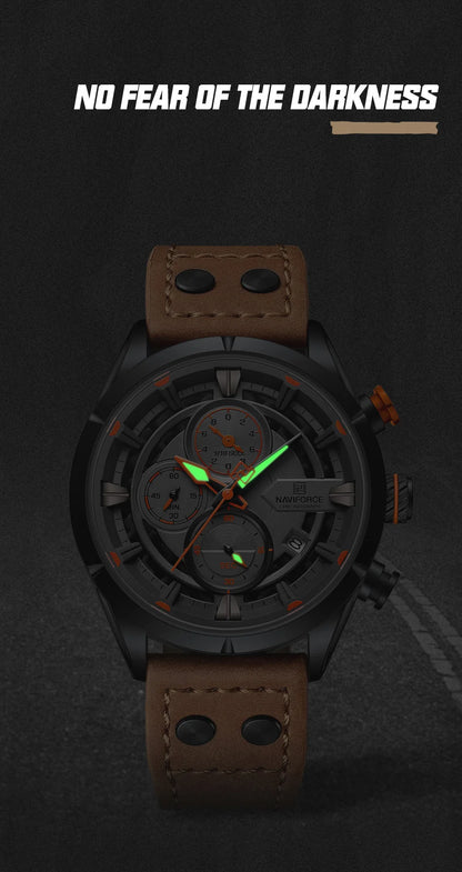 NAVIFORCE Men Casual Watch Fashion Luxury Waterproof Genuine Leather Strap Male Chronograph Quartz WristWatch Relogio Masculino