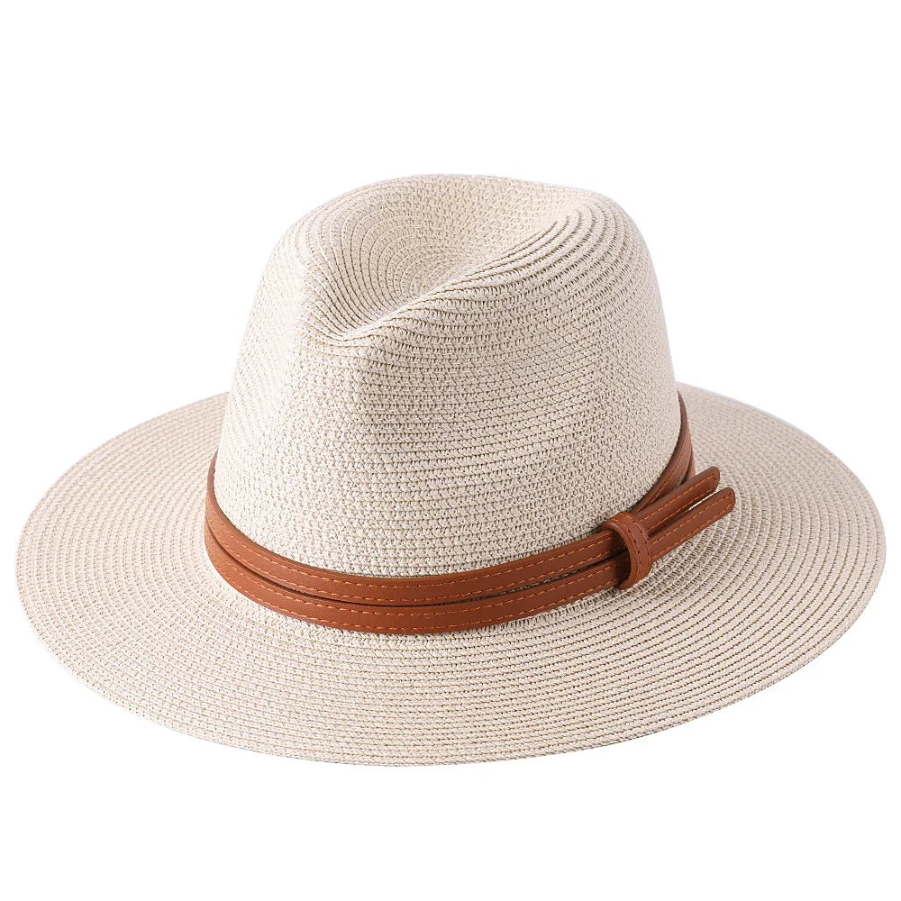 56-58-59-60CM New Natural Panama Soft Shaped Straw Hat Summer Women's/Men's Wide Brim Beach Sun Cap UV Protection Fedora Hat
