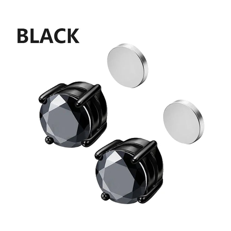 1/3Pairs 6MM Crystal Magnetic No-Pierce Stainless Steel Stud Earrings for Men Punk Zircon Magnet Earrings Non Piercing Jewelry