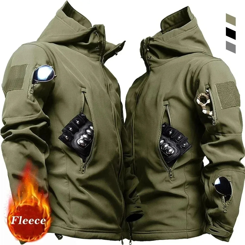 Chaqueta militar informal con capucha para hombre, estilo aviador, de combate, impermeable, de piel de tiburón, estilo softshell, táctica