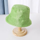 Winter Rabbit Plush Fisherman Hats for Women Girl Bucket Hat Windproof Leopard Soft Faux Fur Wide Brim Lady Women Artist Cap