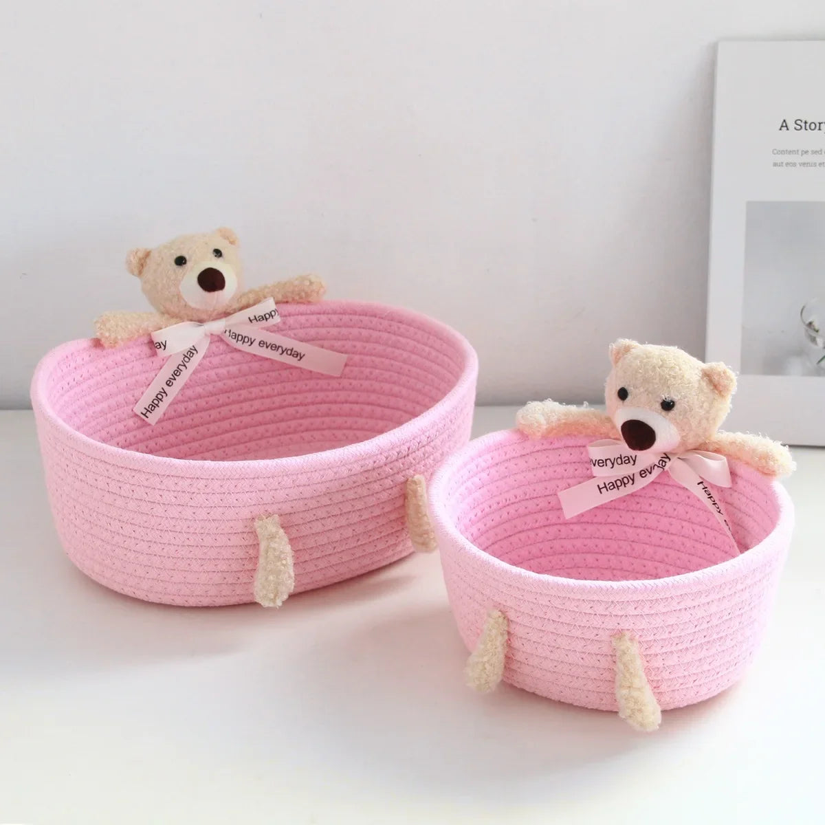 cartoon style weave sundries Storage Baskets household cosmetic hairpin Organize deposit container child toy classification case