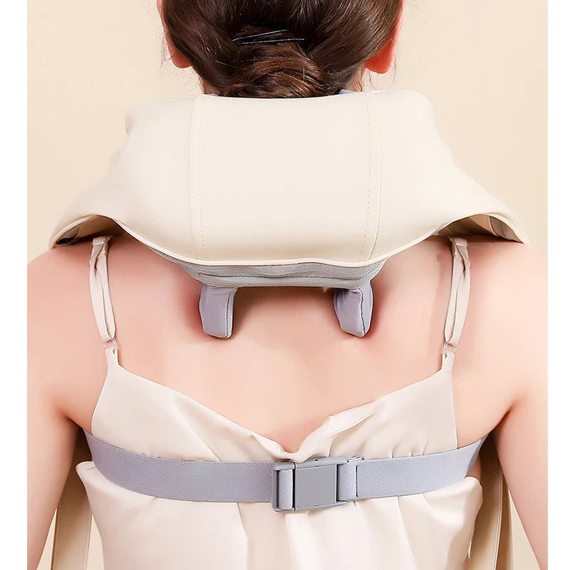 Masajeador Shiatsu de cuello y hombros con chal para amasar la columna vertebral y relajar los músculos de la espalda para uso en el coche y el hogar. Masaje trapecio de cuello y hombros.