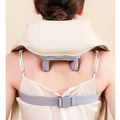 Masajeador Shiatsu de cuello y hombros con chal para amasar la columna vertebral y relajar los músculos de la espalda para uso en el coche y el hogar. Masaje trapecio de cuello y hombros.