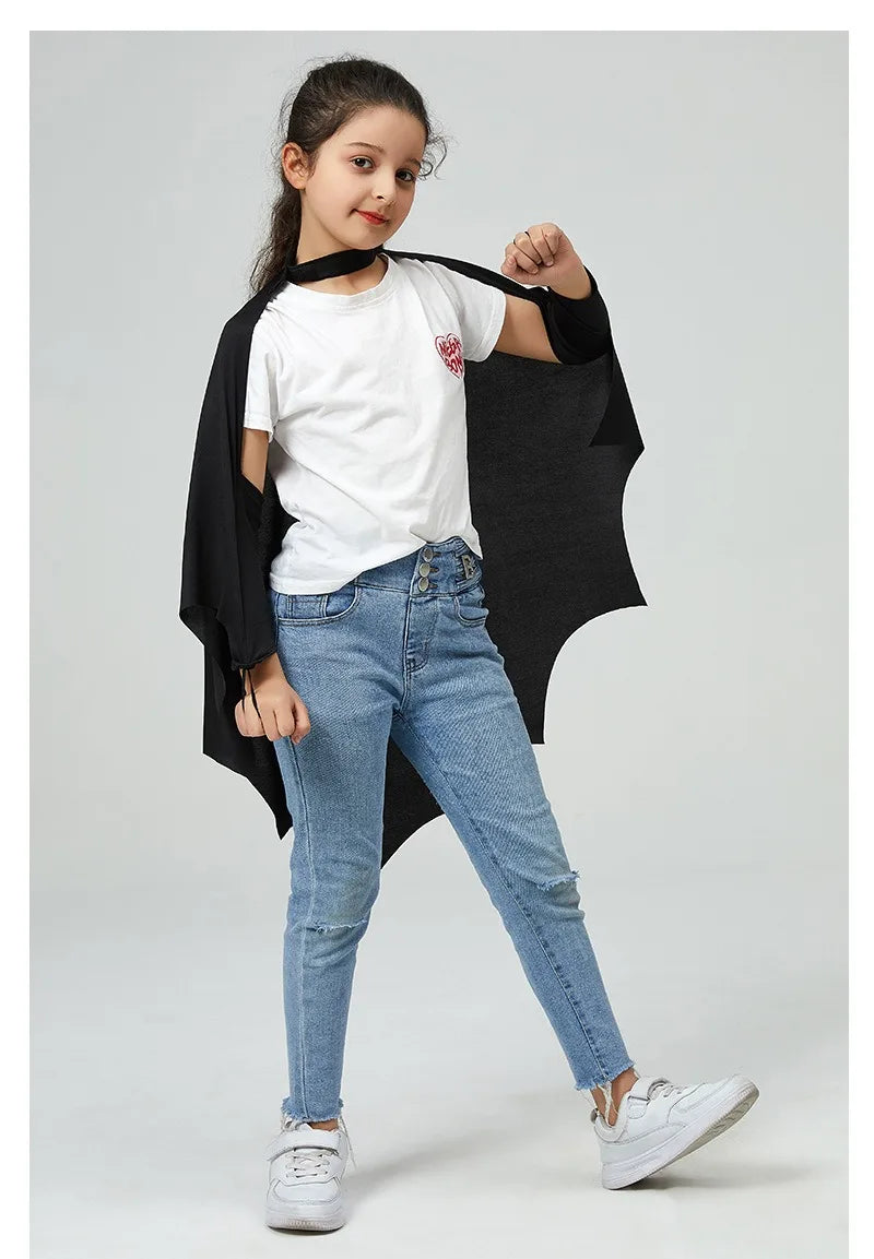 Deluxe Halloween Bat Cape Black Hairpin Mask Cape Costumes Carnival Party Children Unisex Cosplay Decorative Props