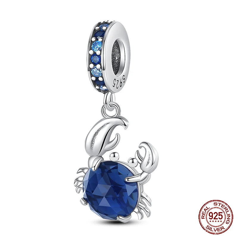 Ocean Series - Original Genuine 925 Sterling Silver Turtle Crab Mermaid Charm Beads Suitable for 3mm Bracelet DIY Making Pendant