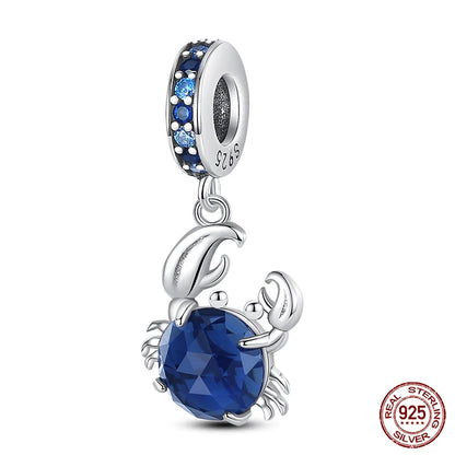 Ocean Series - Original Genuine 925 Sterling Silver Turtle Crab Mermaid Charm Beads Suitable for 3mm Bracelet DIY Making Pendant
