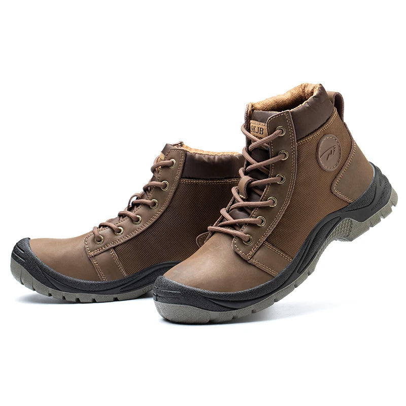 Safety shoes men's leather welding shoes anti-smashing, anti-puncture, non-slip sports Steel toe soft work boots for women