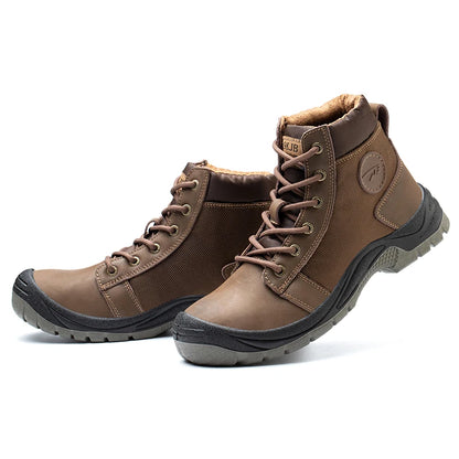 Safety shoes men's leather welding shoes anti-smashing, anti-puncture, non-slip sports Steel toe soft work boots for women