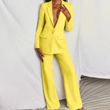 Blazer de color liso para mujer, traje elegante, pantalones rectos ajustados, conjunto de 2 piezas para oficina, otoño e invierno