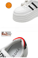 8cm Leather Flats Casual Dad Shoes Chunky Sneakers 2025 Women Platform Sports Shoes Ladies Skateboard Hidden Heels Shoes Tennis