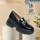 5.5cm British Style Thick Bottom Patent Leather Loafers Women's Platform Shoes 2024 Spring Shallow Block Heels Shoes Office