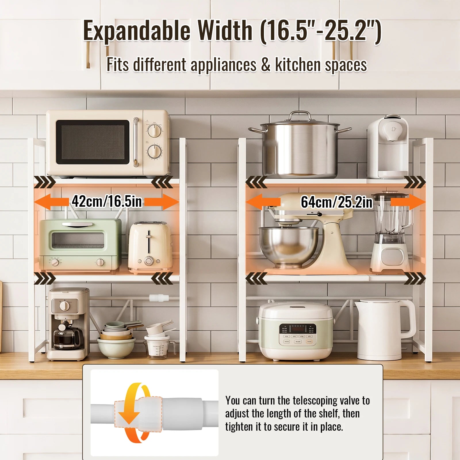 3-Tier Microwave Oven Rack Shelf Kitchen Countertop Oven Rack Expandable Seasoning Storage Rack Stand Storage Tableware Racks