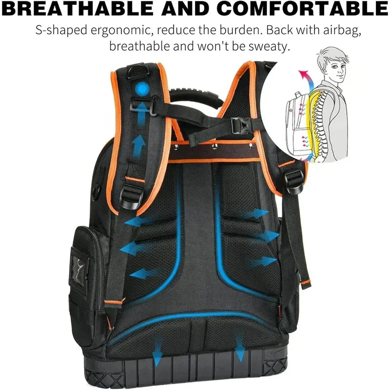 Mochila para herramientas con 75 bolsillos y presillas, resistente, organizador de herramientas/portaherramientas HVAC para electricistas/trabajos de construcción
