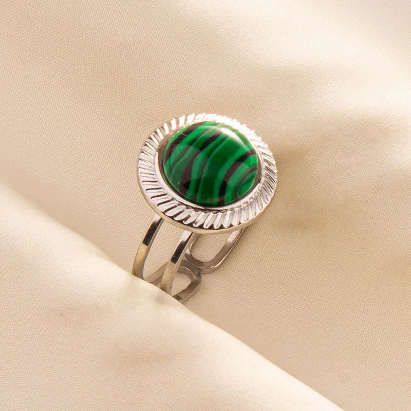 1pc Green Turquoise Ring Hippie Stainless Steel Silver Color Charm Opening Adjustable Ring Women Chunky Bohemian Party Jewelry