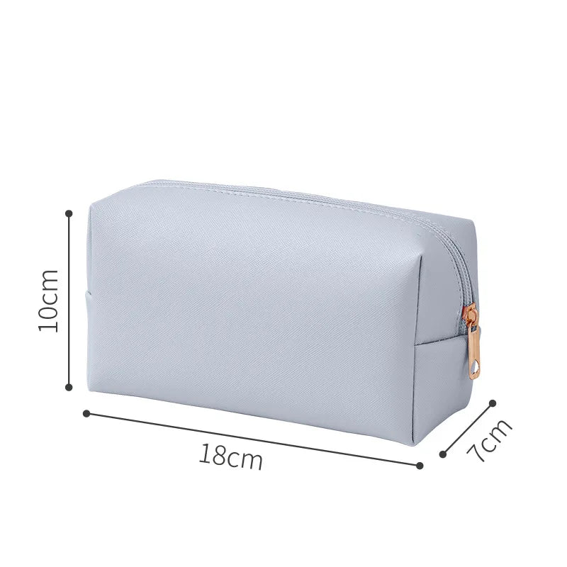 Solid Color Cosmetic Bags for Women Travel Portable Makeup Storage Bag Zipper Toiletry Pouch