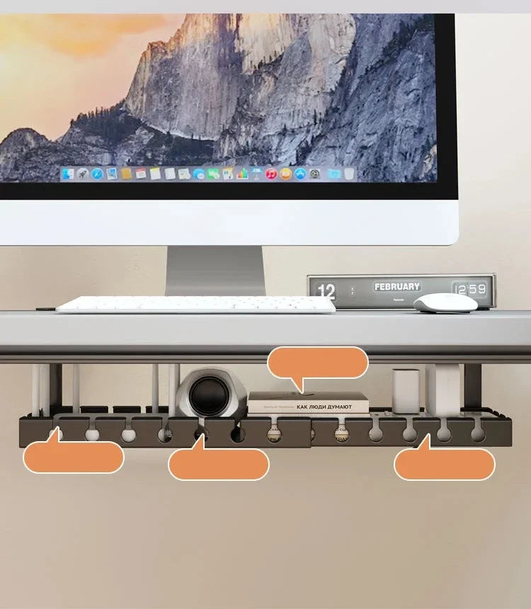 Under Table Storage Rack No-Drill Metal Cable Management Tray Home Office Desk Wire Organizer Retractable Power Strip Storage
