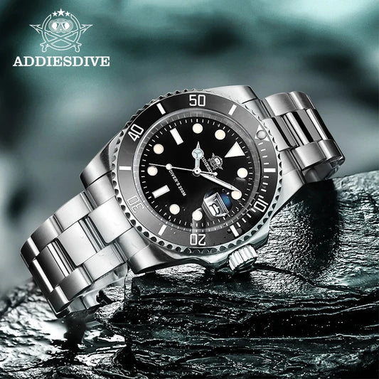 ADDIESDIVE Quartz Watch for Men 316L Stainless Steel Super Luminous Ceramic Bezel 200m Waterproof Classic Diving Men‘s Watch