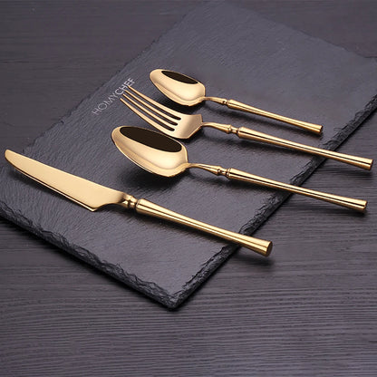 12/16/20 Pieces Stainless Steel Western Tableware Knife Fork Spoon Set Gold Cutlery Set Black Dinnerware Mirror Kitchen Utensils