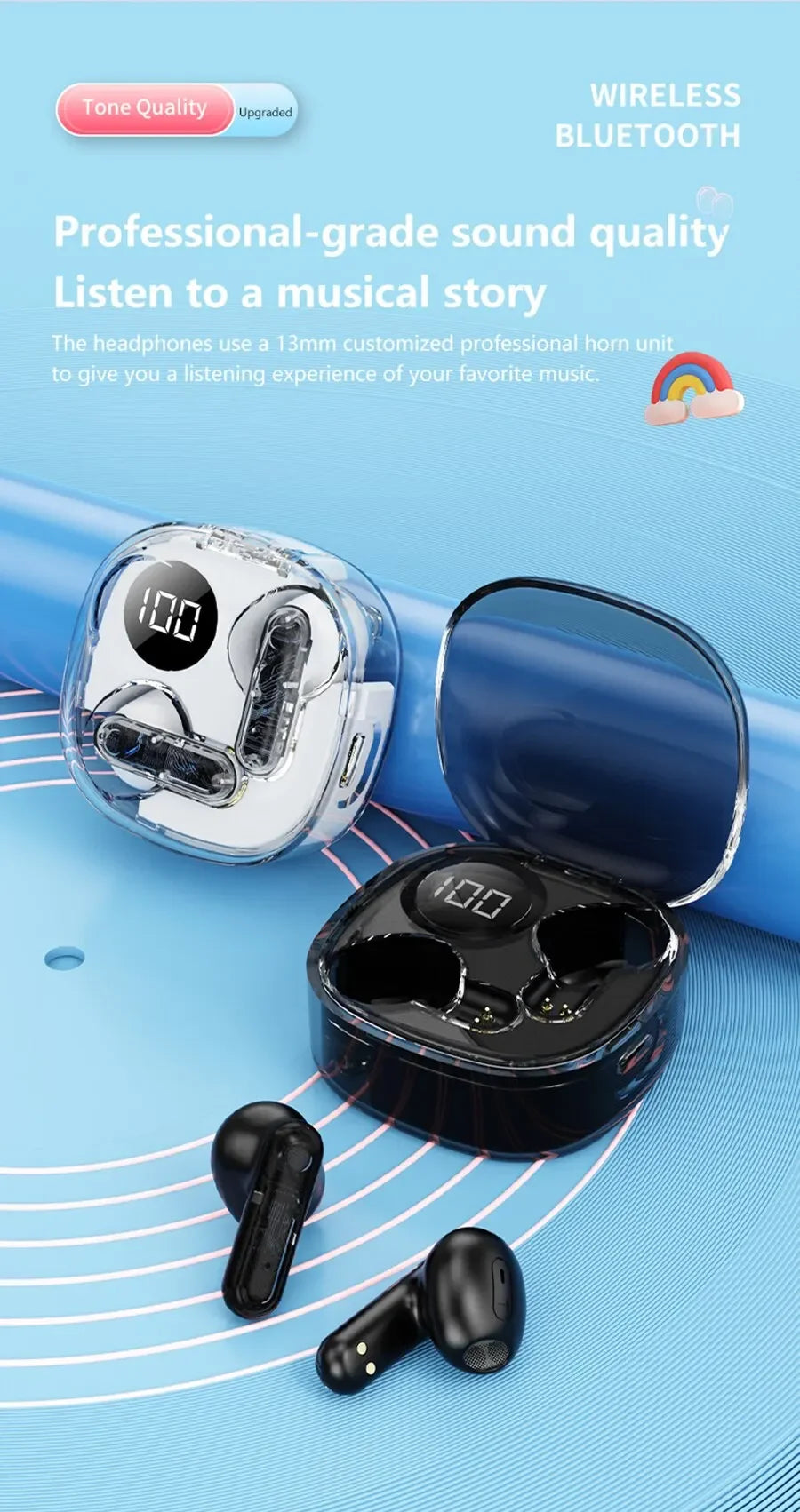 Apro138 True Wireless Bluetooth V5.3+EDR Transparency Headphones with ENC and LED Power Digital Display Stereo Sound Earphones