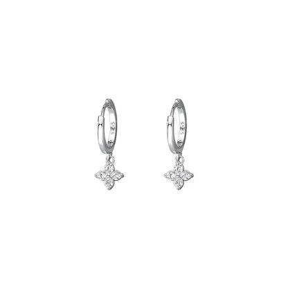 925 Sterling Silver Floral Stud Earrings for Women, Simple Zircon Inlaid, Wedding Jewelry Accessories, Sweet Temperament 