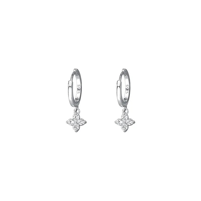 925 Sterling Silver Floral Stud Earrings for Women, Simple Zircon Inlaid, Wedding Jewelry Accessories, Sweet Temperament 