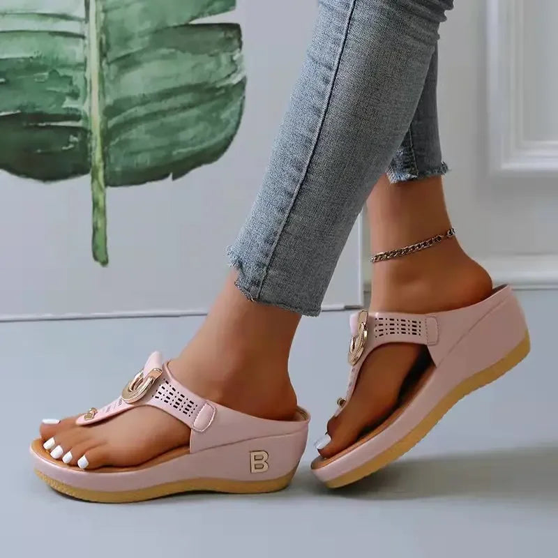Women New Summer Sandals Open Toe Beach Shoes Flip Flops Wedges Comfortable Slippers Cute Sandals  Femme Plu Size 35~43