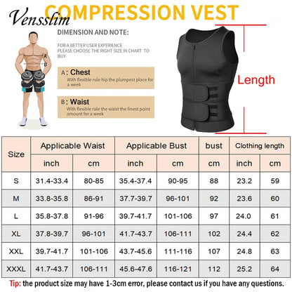 Vensslim - Chaleco moldeador de cintura para hombre, camiseta adelgazante, camiseta interior de compresión para sauna, ropa moldeadora, quemador de grasa, camisetas de entrenamiento