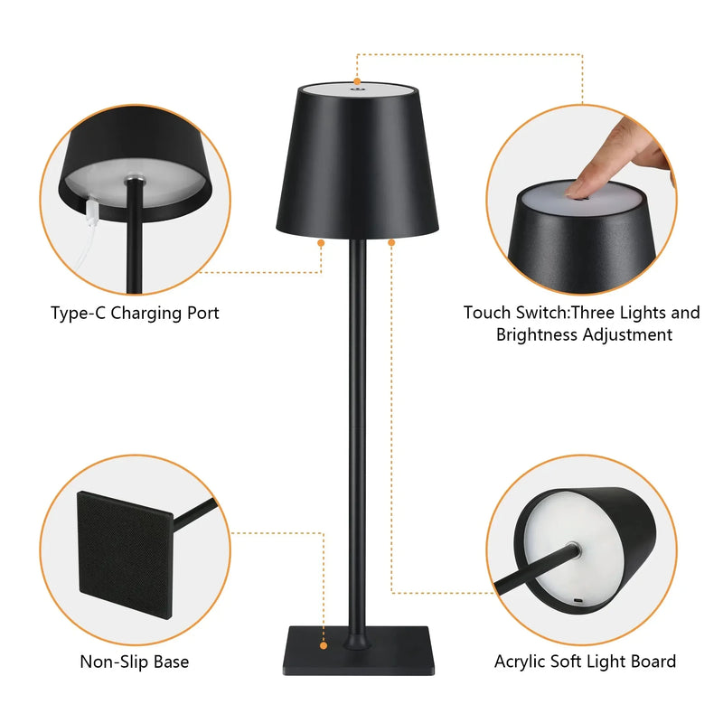 LED Table Lamps 3Levels Dimmable Wireless Led Desk Lamp Touch Bedside Creative Ambient Light USB Rechargeable Bar Outdoor Decor