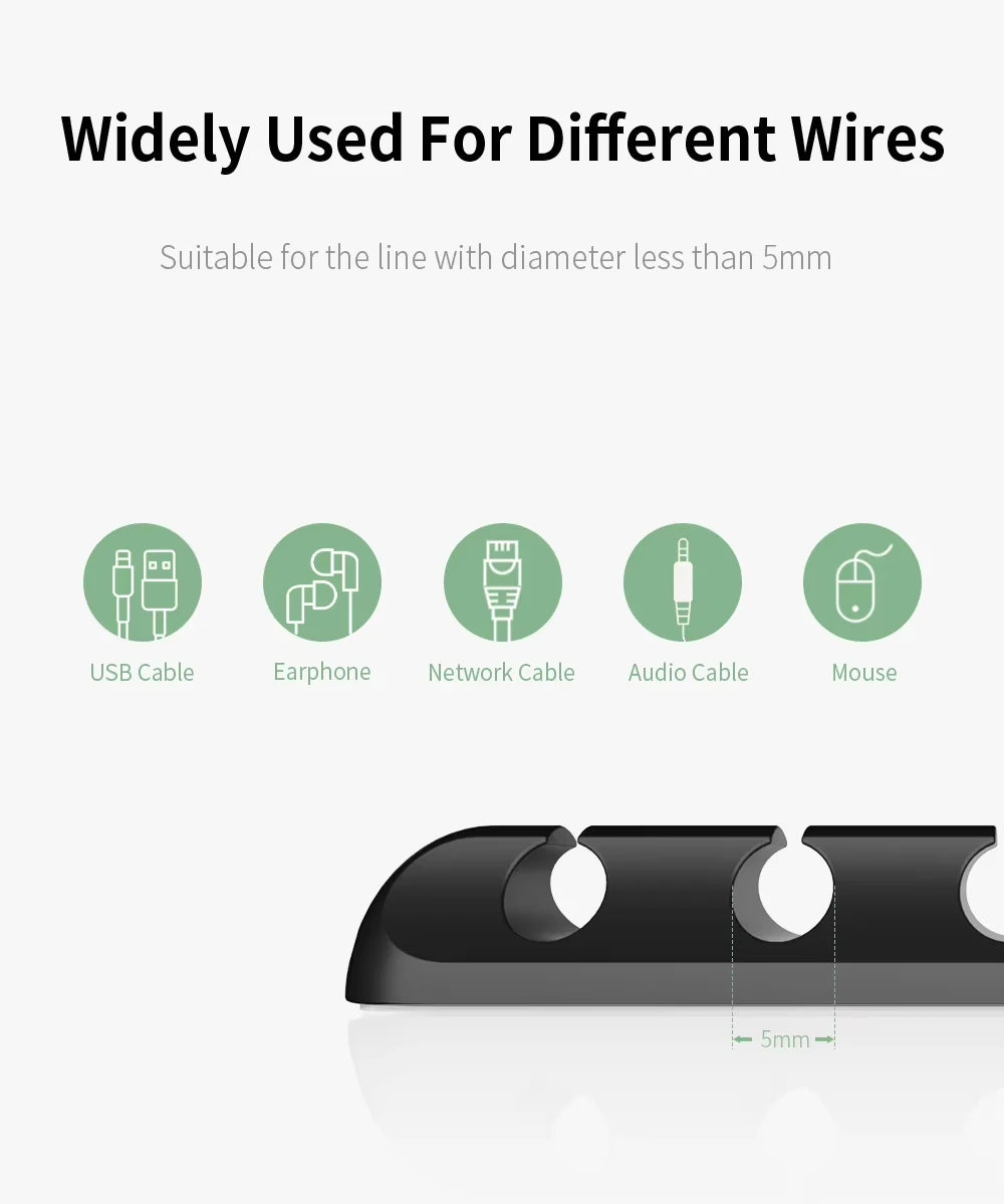 NNBILI 2024 New USB Cable Organizer Self-adhesive Cable Clips Silicone Fixer Wire Management for Home Car Interior Accessories