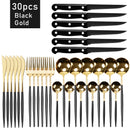 30pcs Black Dinnerware Set Stainless Steel Steak Knife Fork Coffee Spoon Teaspoon Flatware Dishwasher Safe Kitchen Tableware Set