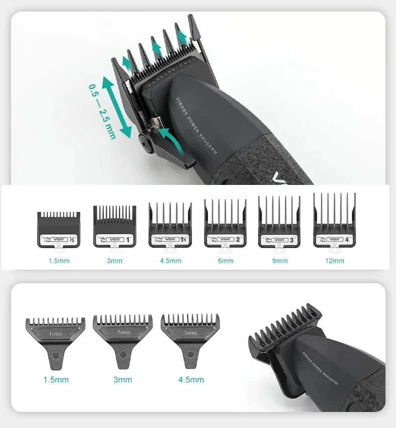 VGR Hair Trimmer Professional Hair Clippers Adjustable Hair Cutting Machine 9000 RPM Cordless Clippers and Trimmers Set V-640 S3