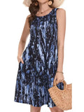 Fashion Elegant Tie Dye Striped 3D Print Dress For Summer 2025 Women's Plus Size Clothing Sundress Loose Sleeveless Vest Dresses
