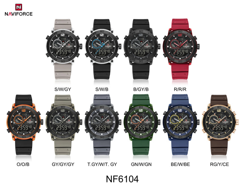 NAVIFORCE 6104 Fashion Sports Electronic Quartz Watch Men Calendar Luminous Outdoor Casual Digital Watches for Man reloj hombre