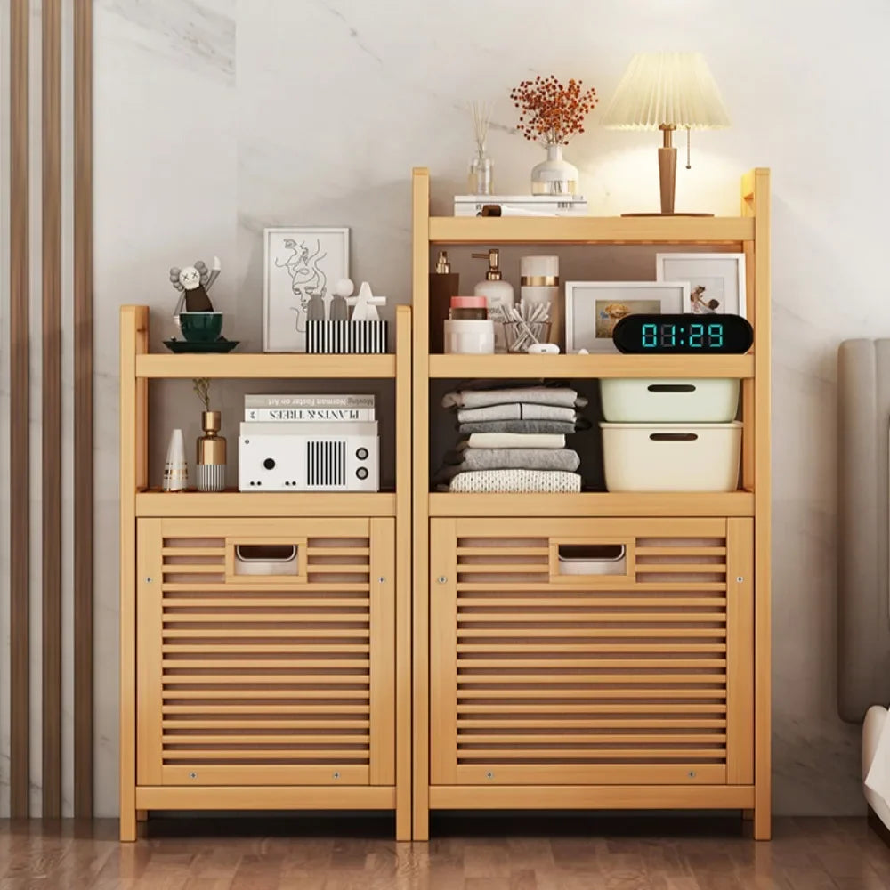 Laundry Hamper Bathroom Rack High-capacity Bamboo Laundry Baskets With Shelf With Tilt Out Basket Wooden Storage Hamper Racks