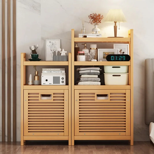 Laundry Hamper Bathroom Rack High-capacity Bamboo Laundry Baskets With Shelf With Tilt Out Basket Wooden Storage Hamper Racks